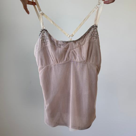 Vintage Euro Blush Mesh Embellished Camisole (S/M) - Picture 8 of 10